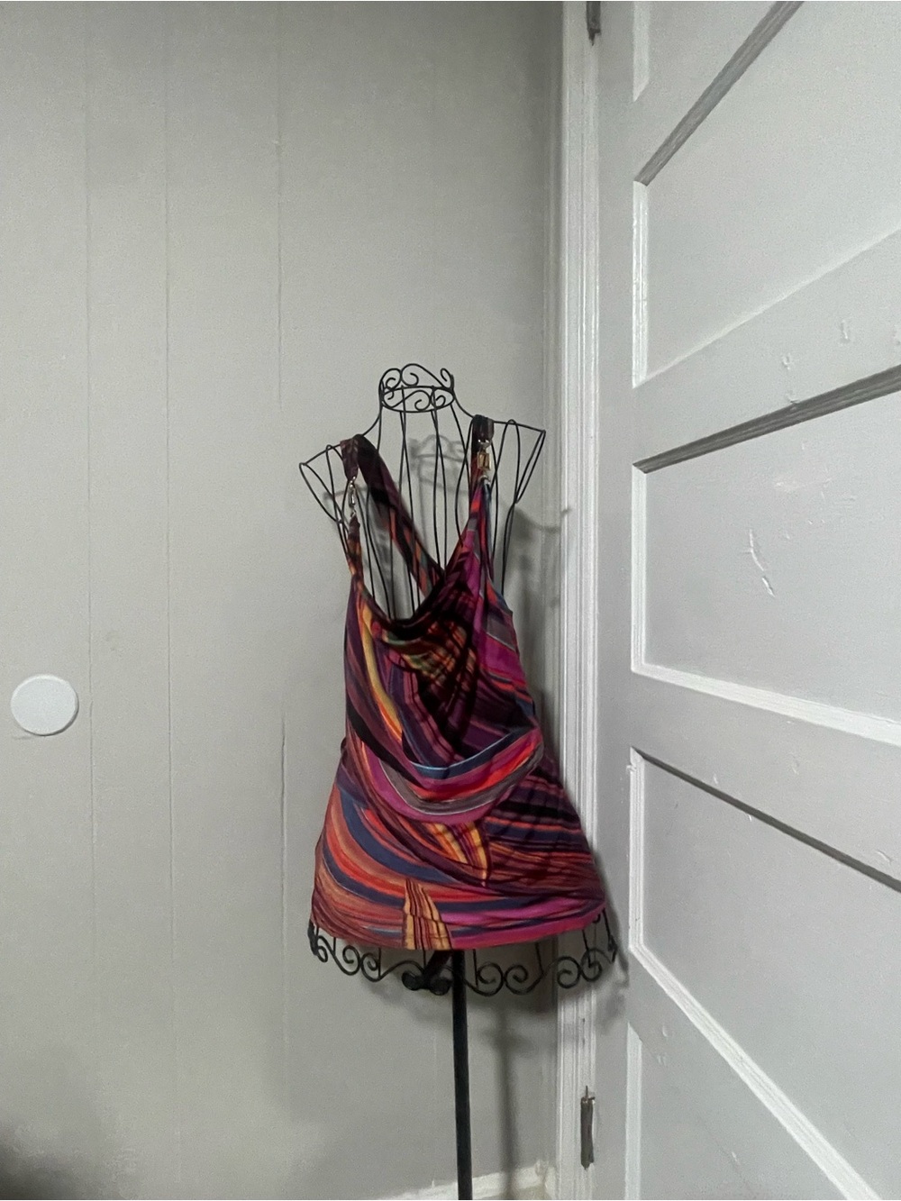 Baby Phat Multicolor Striped Draped Mini Dress / Top- Pink, Purple, Orange